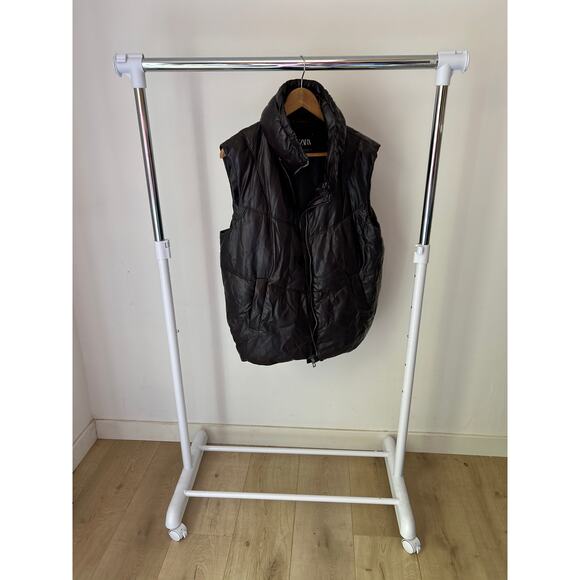 Zara Dark Brown Faux Leather Puffer Vest Size XS-S - Picture 1 of 5